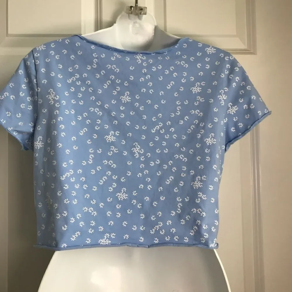 SHEIN Ditsy Flowers Ruched Neckline Periwinkle Crop Top Large Lavender - Picture 10 of 11